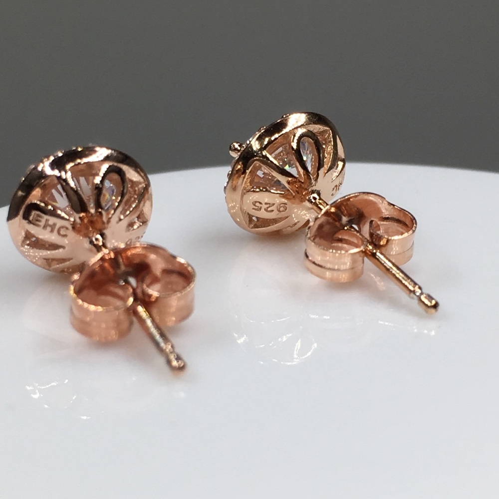 18k rose gold halo diamond stud earrings 1.25 ct - Picture 3 of 8